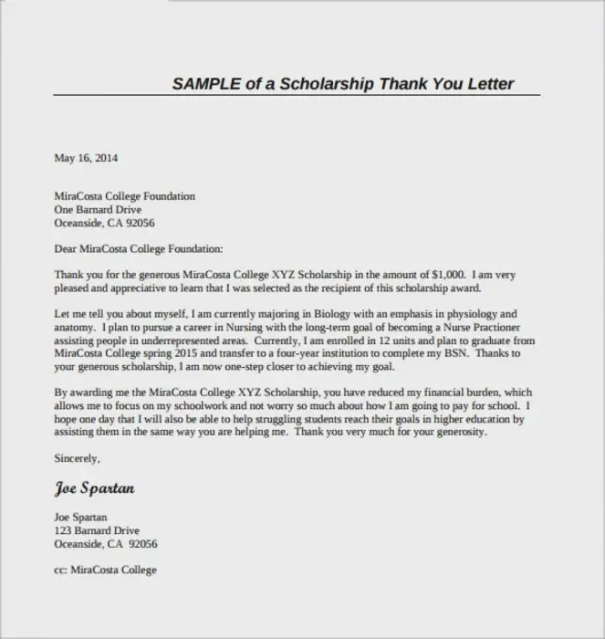 Acceptance Letter Sample For Scholarship