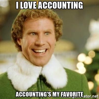 Photo of elf saying that he loves accounting