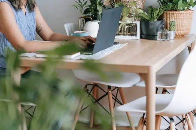 Woman sitting at her computer studying